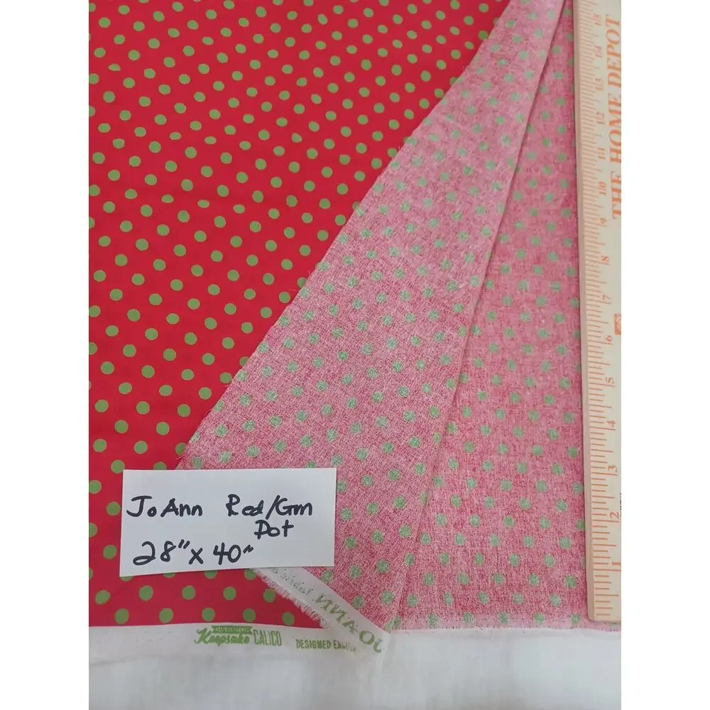 Jo-Ann Red Green Dot Cotton Sewing Craft Fabric 1 Pc 28